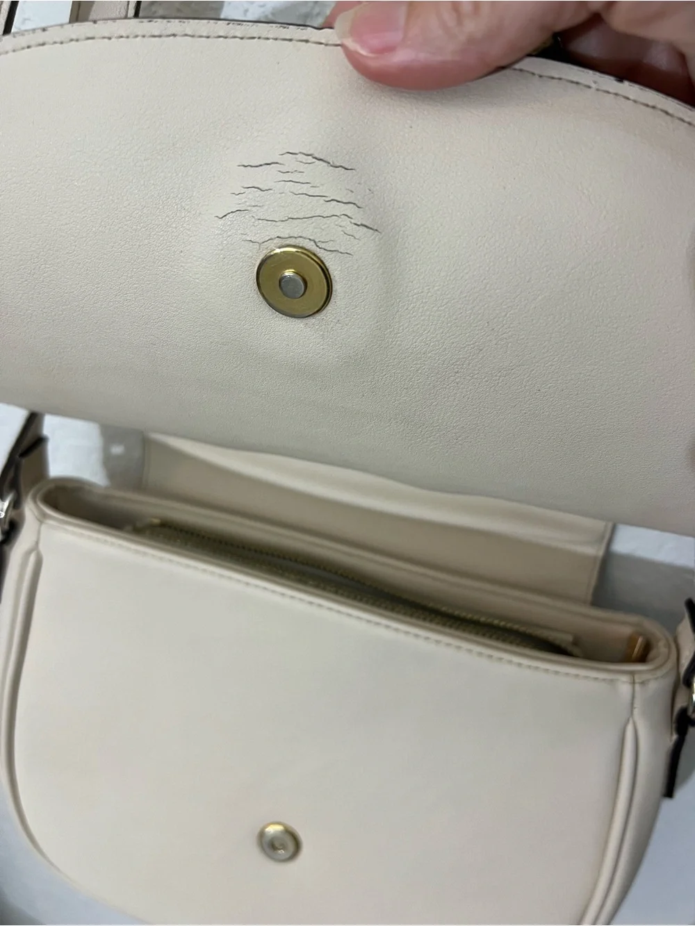 Angela Roi Ivory Vegan Leather Saddle Crossbody Bag Adjustable Strap
